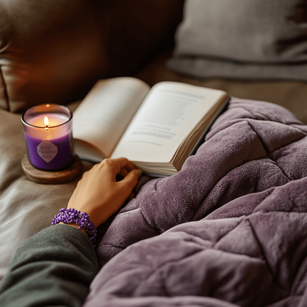 Realistic bedroom image showing weighted blanket use for improving sleep in people with epilepsy